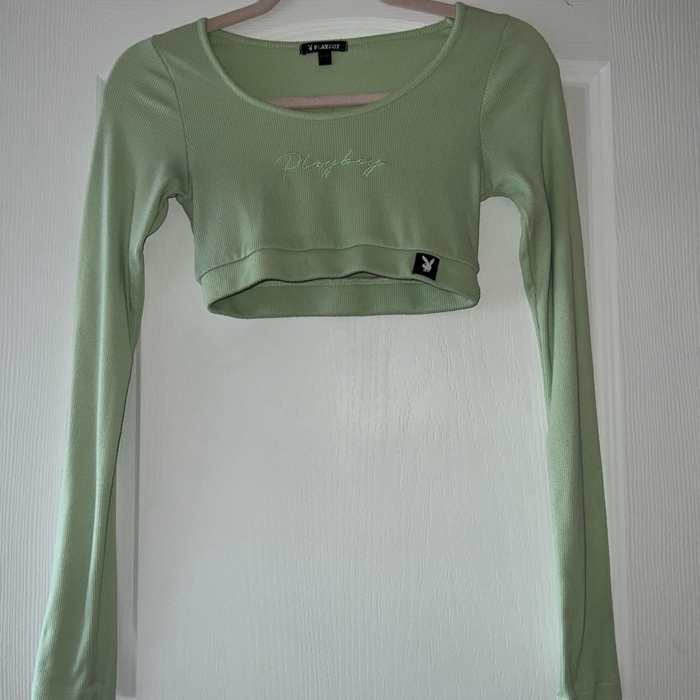 Green Cropped Playboy Long Sleeve!